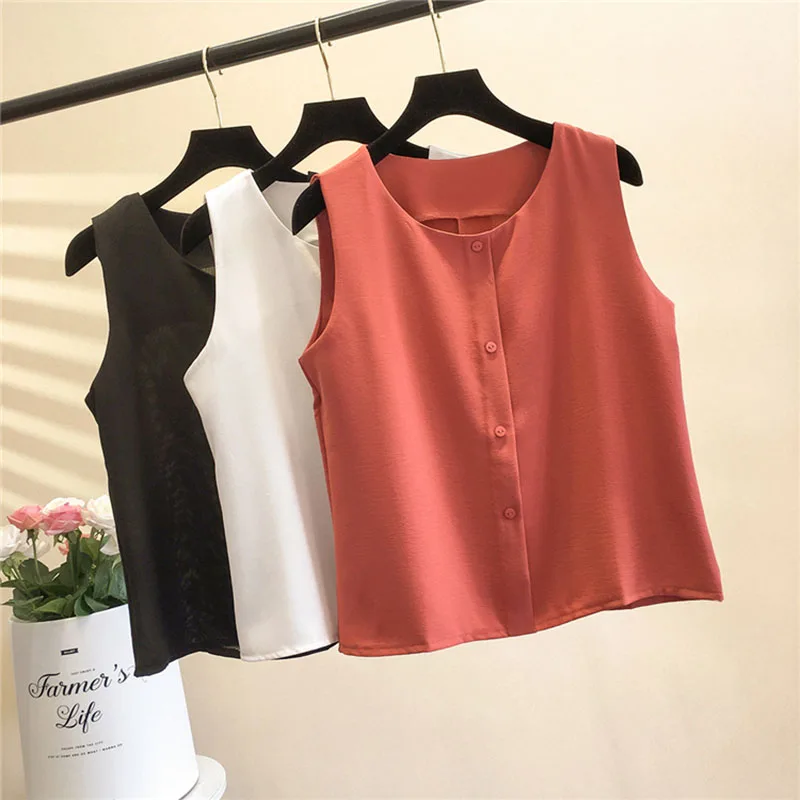 New Design Women Spring Summer Style Chiffon Blouses Shirts Lady Casual Sleeveless O-Neck Blusas Tops DF1823 |