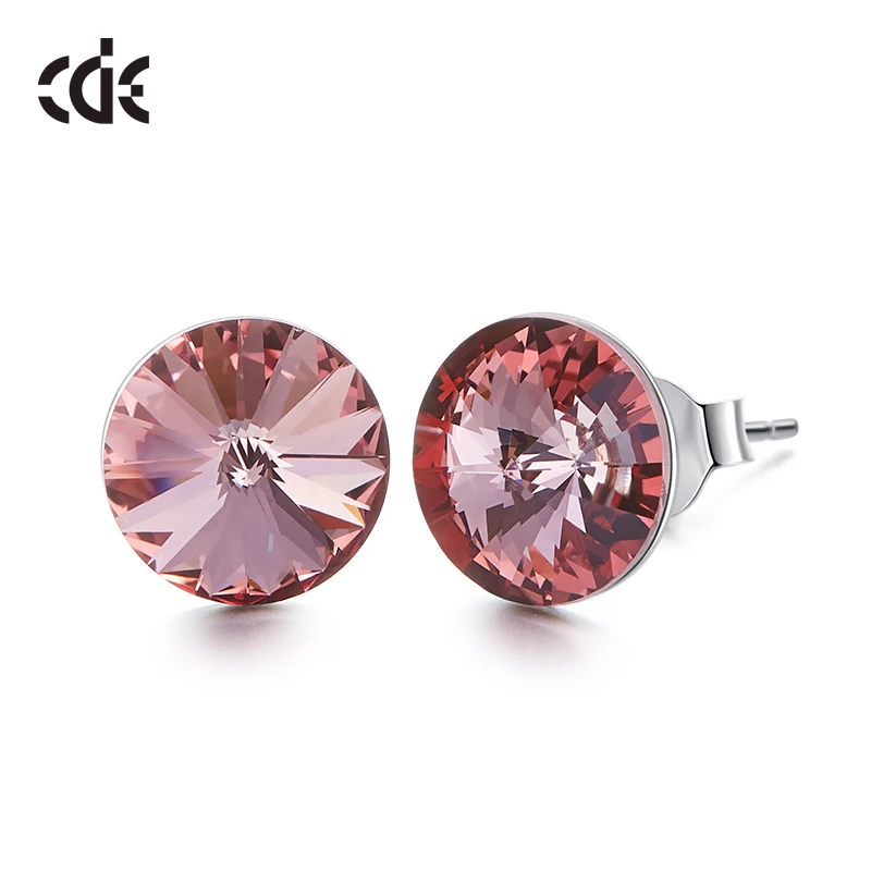 Red wine CDE 925 пробы серебряные серьги, украшенные кристаллами Swarovski, круглые геометрические серьги-гвоздики, женские подарочные украшения для ушей - Цвет камня: Red wine