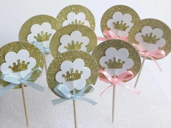 Принц или принцесса золотая корона с блестками вечерние пики кекс Toppers baby shower