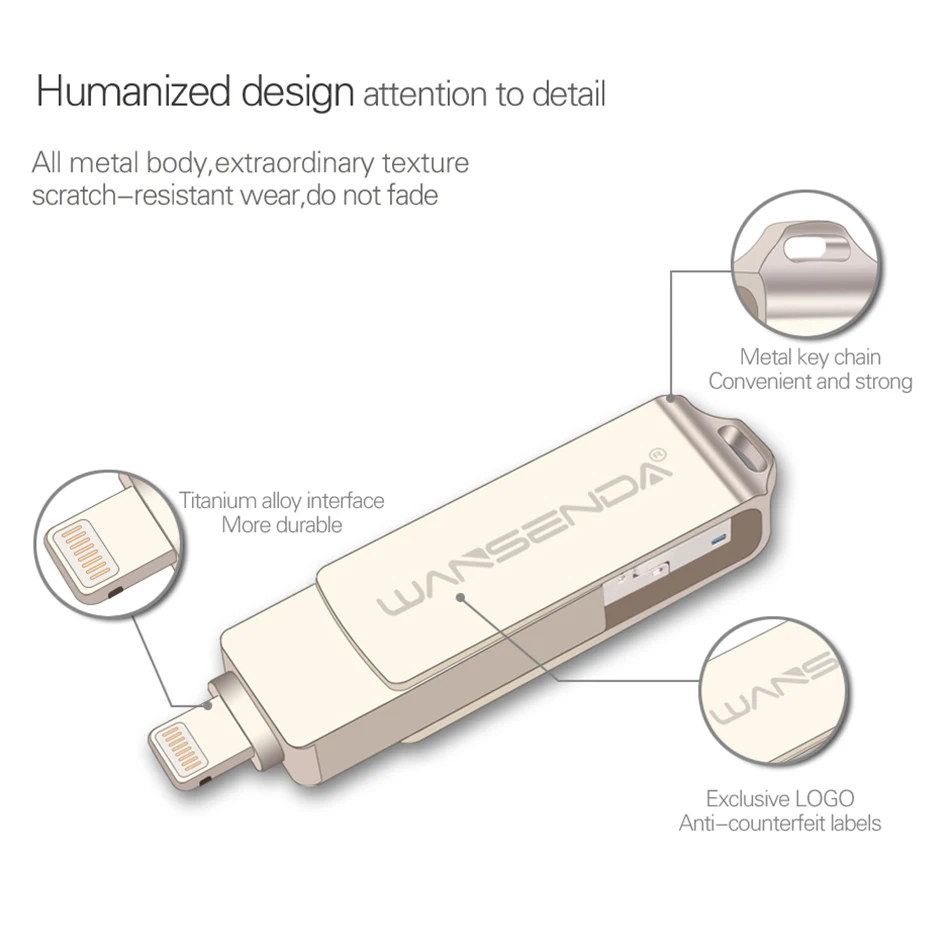 WANSENDA 3 в 1 флеш-накопитель USB 0 для iPhone/iPad IOS/Android/PC высокоскоростная Флешка 64 ГБ 32 16 OTG