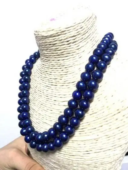 

beautiful 2row 9-10 mm blue pearl necklace 17-18inch