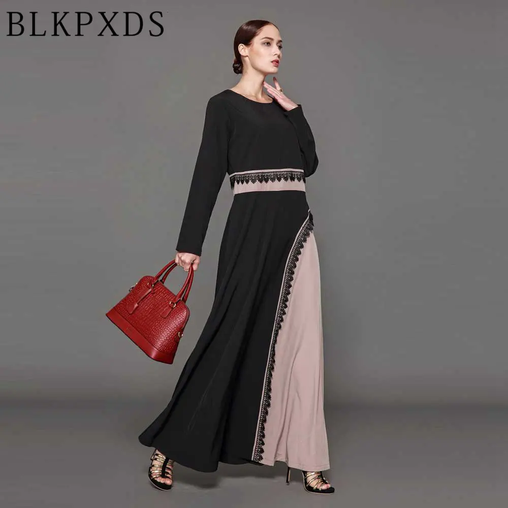 2018 новейшие модные чёрный коричневый мягкий лоскутное Кружево Для женщин Мусульманская одежда арабов Дубай