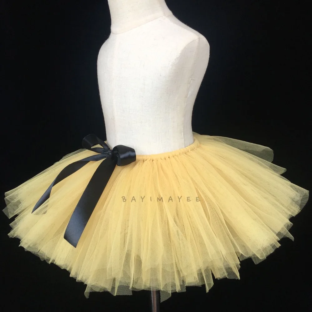 Милая бежевая юбка пачка для девочек дня рождения с черным бантом детская