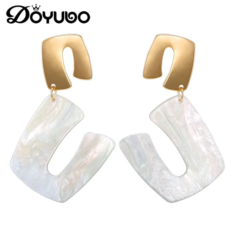 

DOYUBO Women Trendy Geometric Acrylic Statement Drop Earrings Fashion Gold Color OL Style Copper Earrings Fine Jewelry EA008