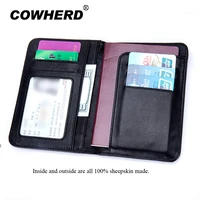 cowherd pure manual weaving sheepskin leather men women passport cover bag business card holder passport wallet high quality