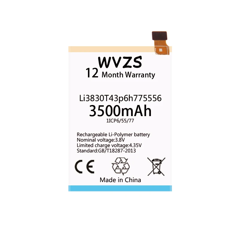 Wvzs 3500 mAh литий полимерный аккумулятор Li3830T43p6h775556 для zte Axon A1 AXON A2015 Tianji TD LTE двойное