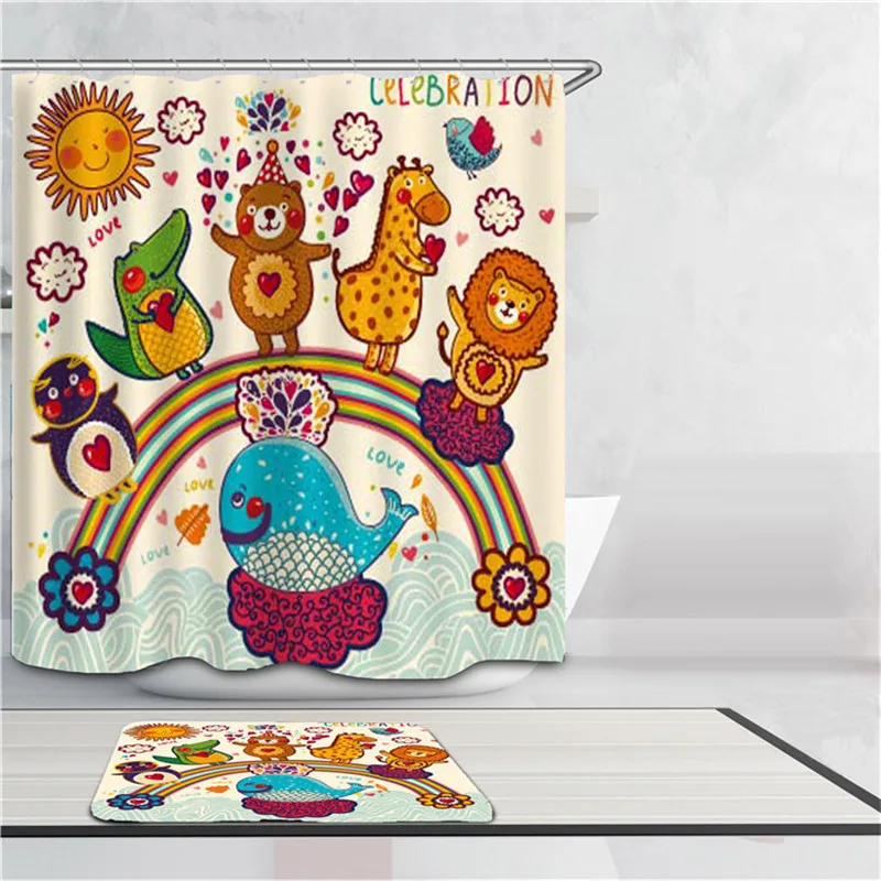 Милые для ванной шторы животных мобилизации празднование цифровой печати Душ