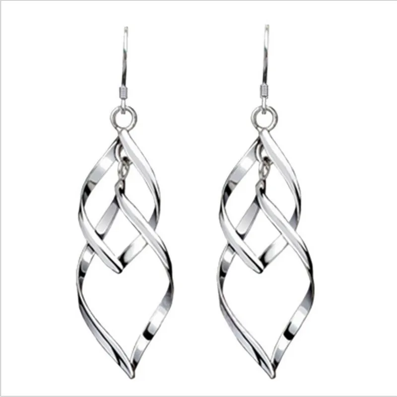 TJP Trendy Long Tassel Double Leaf Shaped Female Earrings Jewelry Pure 925 Sterling Silver Drop Earring For Women Wedding Party | Украшения