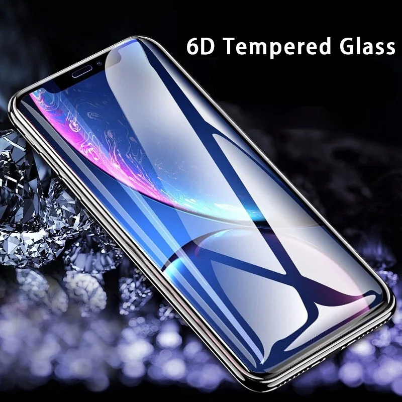 6D Защитное стекло для iPhone 8 7 6 XS Max защита экрана полное покрытие изогнутое пленка s