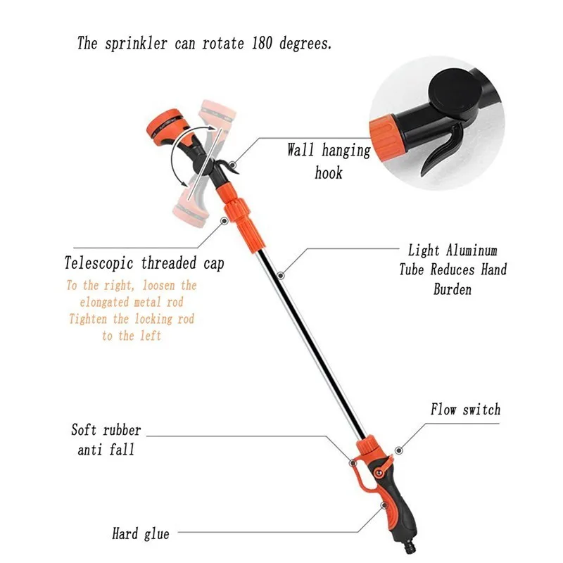Telescopic Long Pole Washer Water Gun Spray Durable Powerful High Pressure Power Water Gun Car Wash Jet Watering Kit