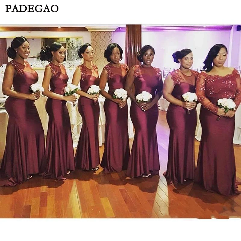 

Gorgeous South Africa Burgundy Long Bridesmaid Dresses Ruffled Off shoulder Arabic Garden Wedding Guest Maid of Honor Dresses