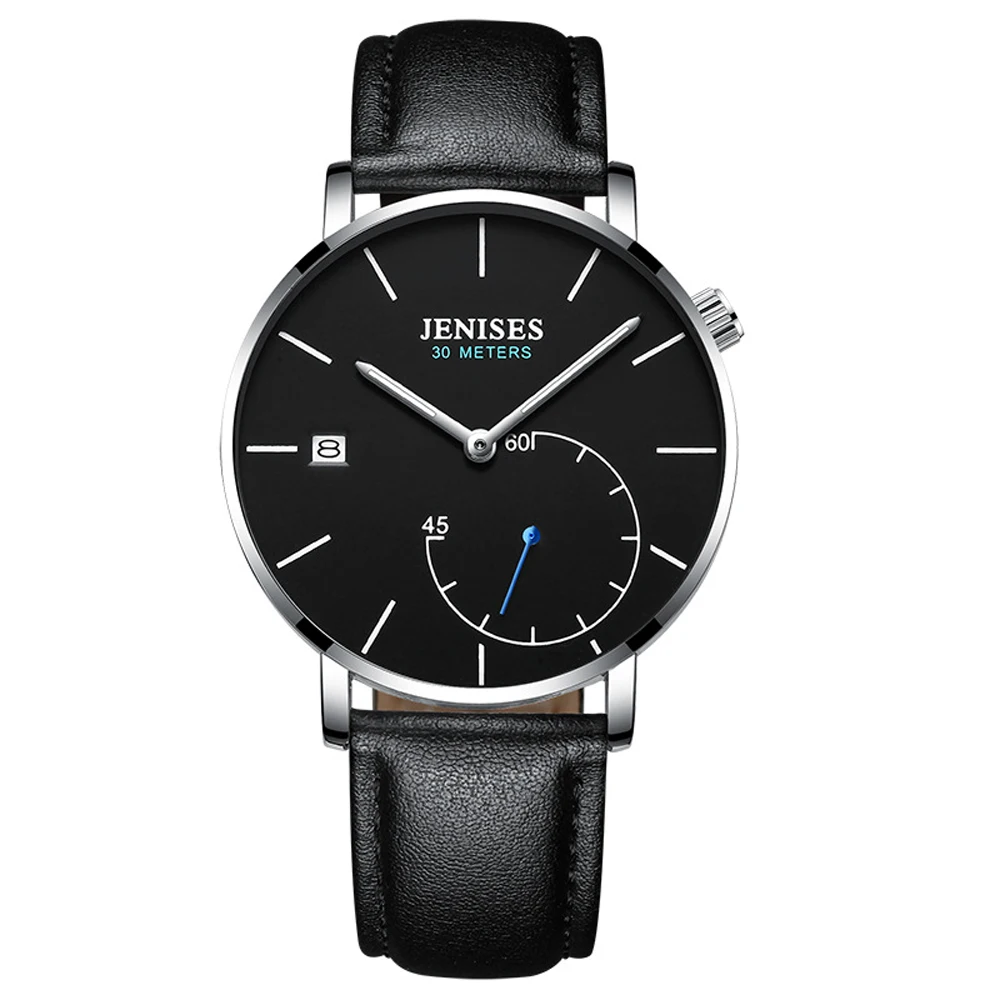 Мужские часы JENISES 2020 модные роскошные бизнес кожаные кварцевые Montre Homme