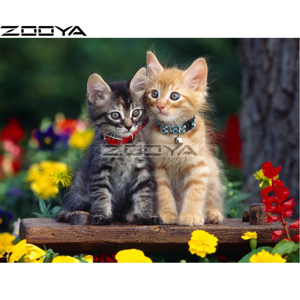 

Diamond Embroidery 5D DIY Round Diamond Painting Wall Sticker Two Cute Cats Flower Pictures Of Rhinestone Cross-Stitch Kit R1578
