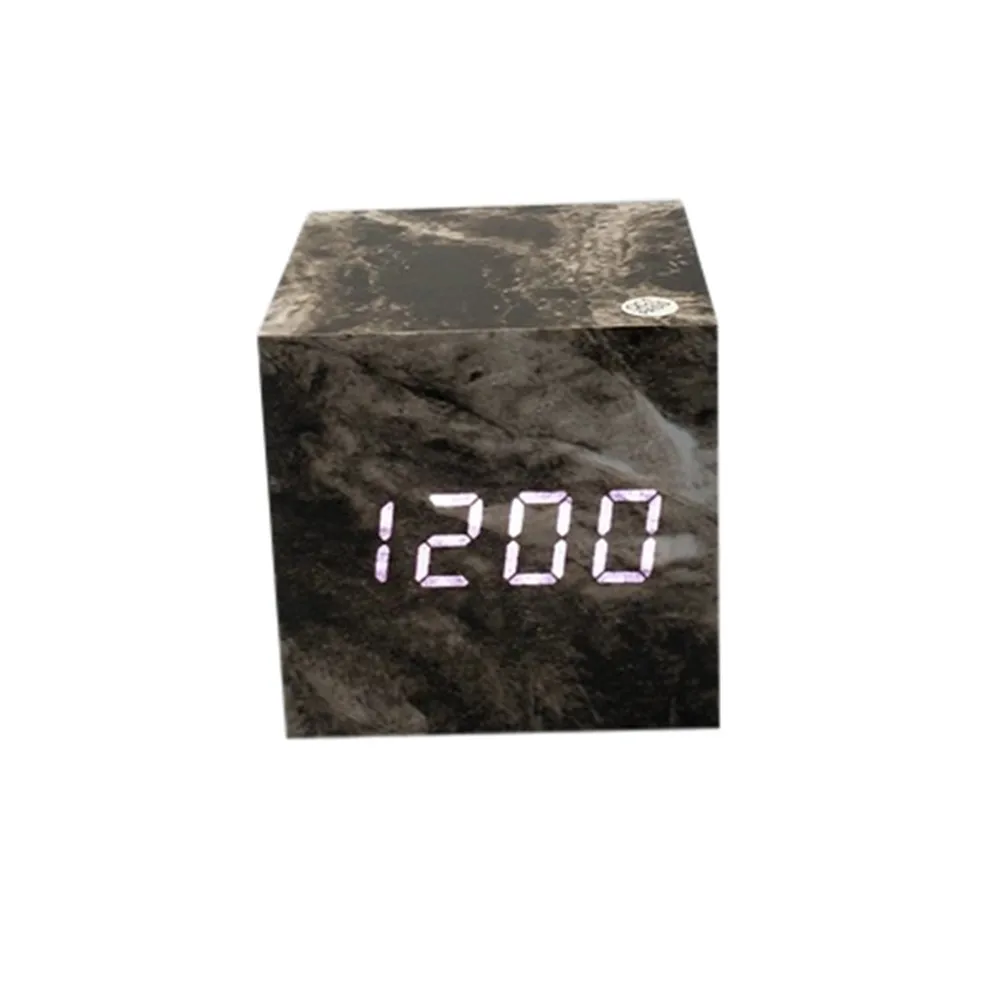 Календарь с голосовым управлением, термометр, деревянный светодиодный цифровой будильник, USB/AAA, ДВП+ ПВХ мраморная головка, будильник