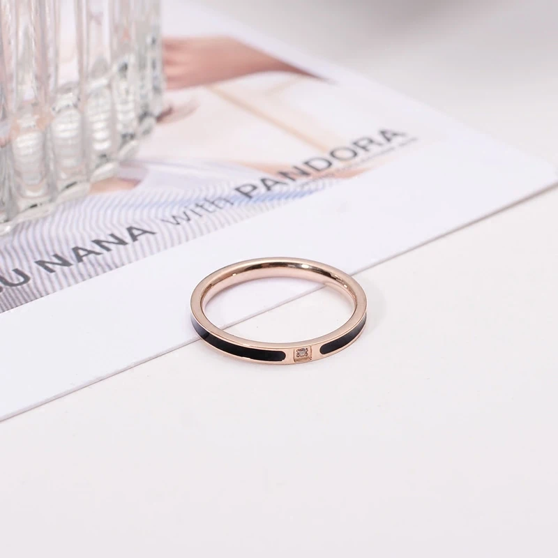 YUN RUO Топ бренд черный белый циркон хрустальные кольца для женщин девушек