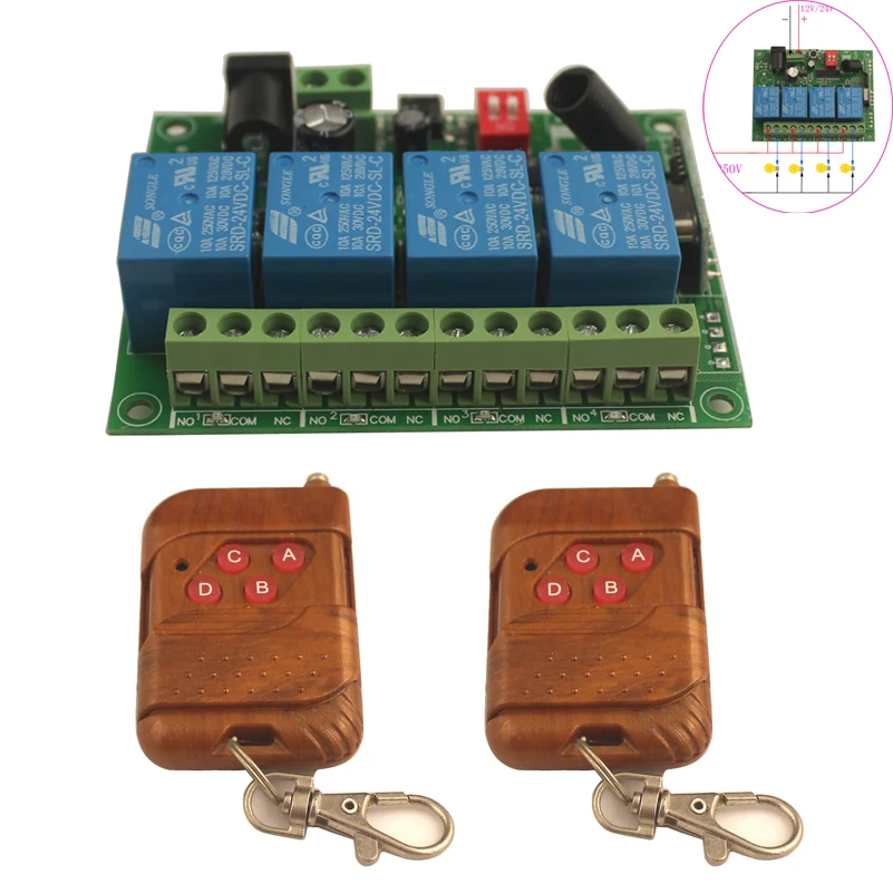 2X Control 433MHz Sleeplion 12 В 4CH Беспроводное управление радио реле приемопередатчик приемник беспроводное реле RF пульт дистанционного управления переключатель 24 В 4 канала - Цвет: 2X Control 433MHz