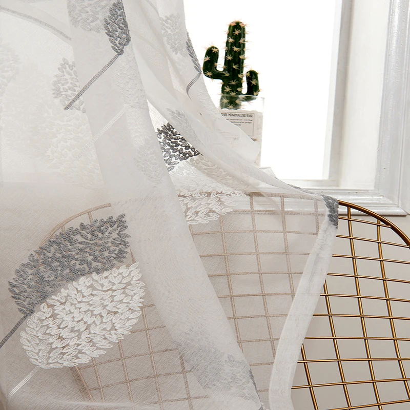 Dreampatar Convenient Punch-free Velcro Garden Leaf Jacquard Tulle Decorative Curtain Living Room Partition ML228A | Дом и сад