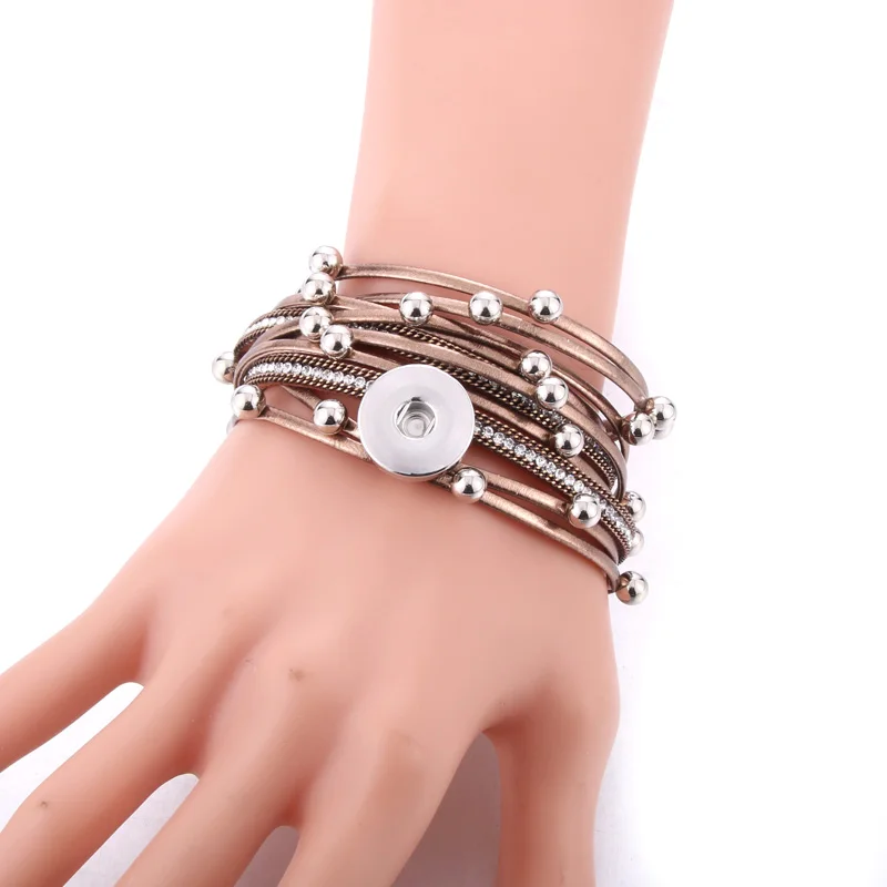 Женские кожаные браслеты с металлическими бусинами многослойные стразы 18 мм |