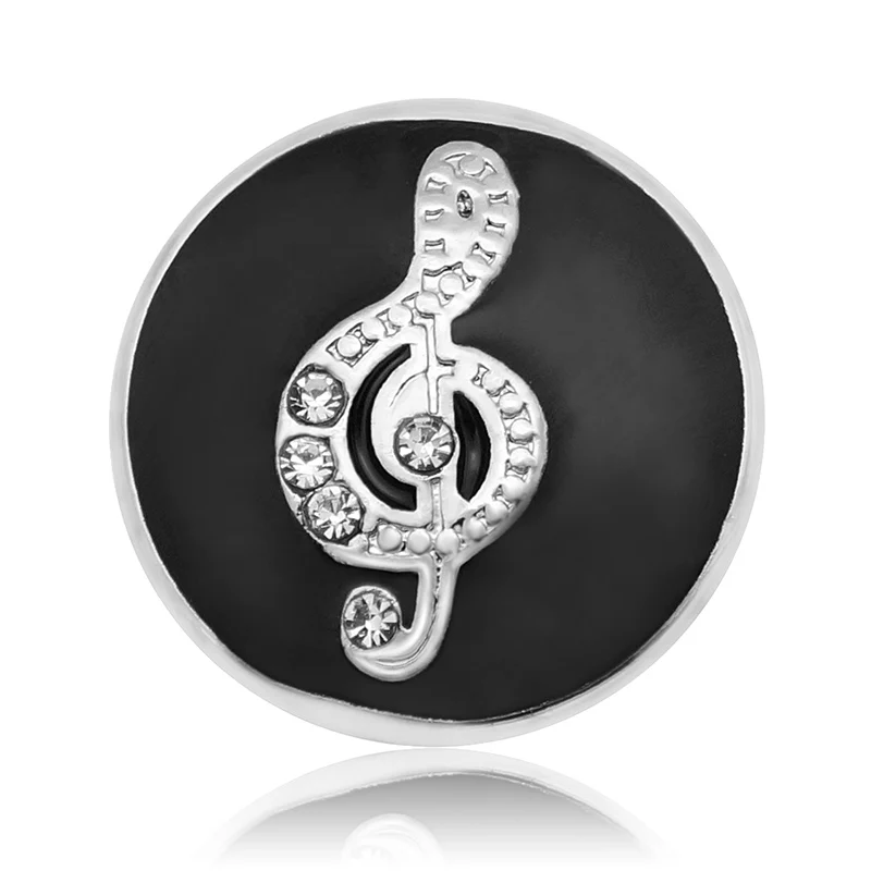Fashion Round Black Oil Crystal musical note Instruments Metal snap buttons for DIY charm bracelet jewelry wholesale KZ1028 | Украшения и