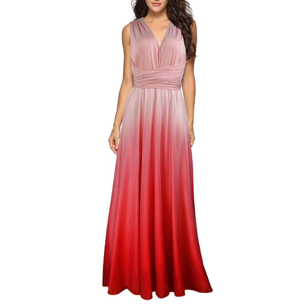 Женское элегантное платье с открытыми плечами высокой талией градиентным v