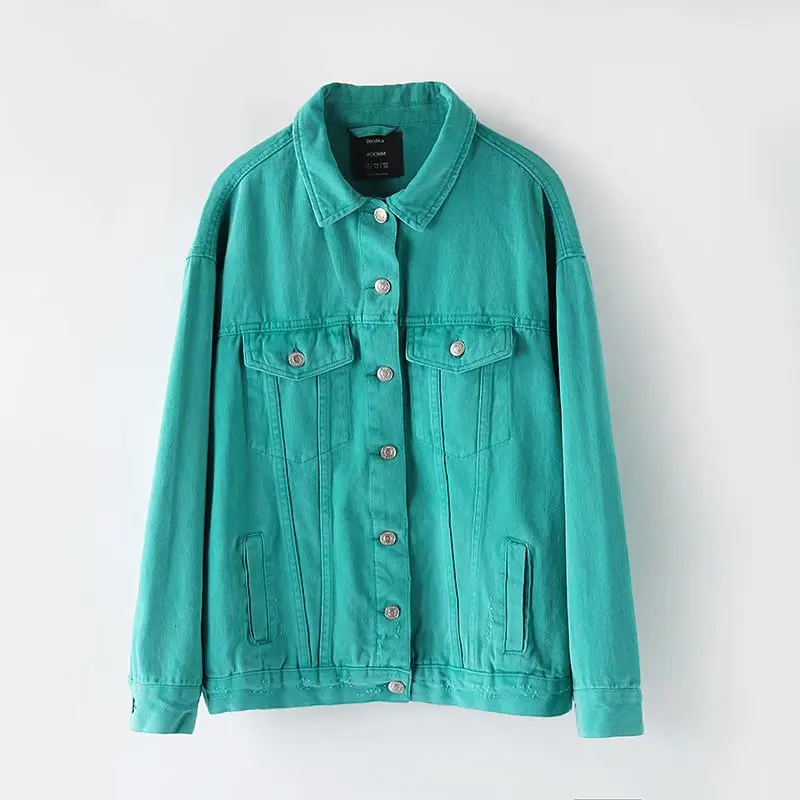 

2020New Spring pink green black denim jacket women basic coat streetwear fashion loose button bomber jeans jacket chaqueta mujer