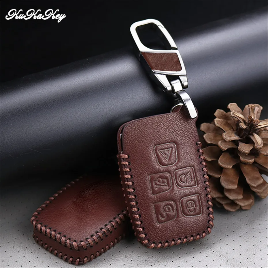 Коричневый кожаный чехол для автомобильного ключа с держателем ключей Jaguar XE XF XJ F