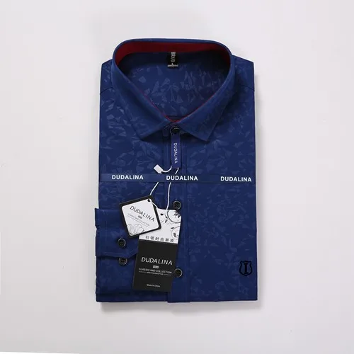 Dudalina, мужская рубашка, Camisa Social Masculina, жаккард, вышивка логотипа, длинный рукав, Бизнес Стиль, повседневные рубашки для мужчин, известный бренд - Цвет: A-1711BLUE