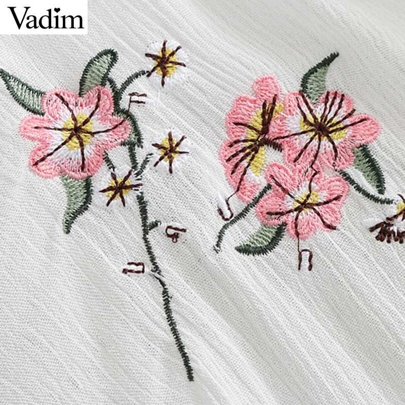 Vadim V neck bow tie floral embroidery loose shirts oversized see through long sleeve blouse ladies fashion tops blusas LT1971 |