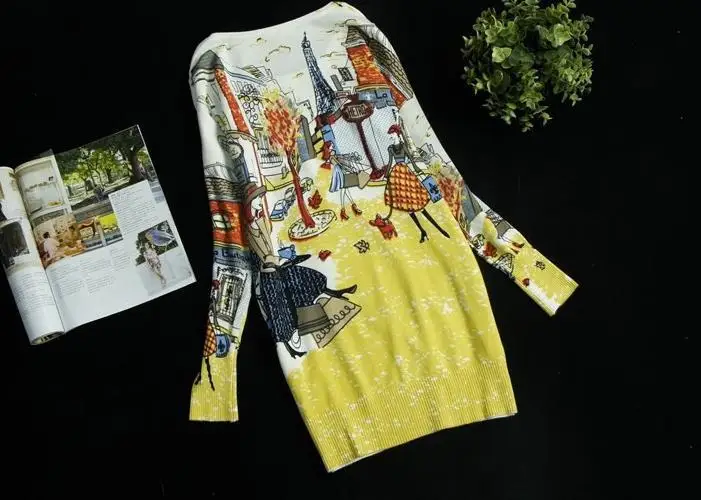 new spring women's print pullover sweater long design dress plus size loose fashion | Женская одежда