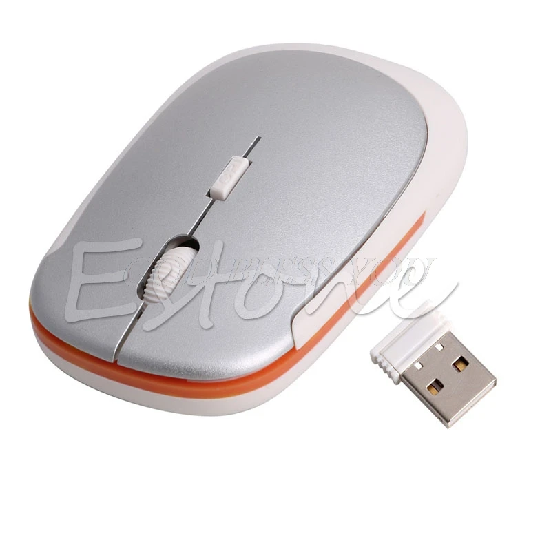 Ультра-тонкий мини USB 2,4G 2,4 GHZ беспроводная оптическая мышь Мыши 1600 dpi - Цвет: Серебристый