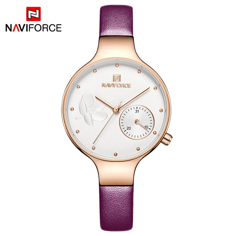 Purple Женские часы NAVIFORCE, роскошные брендовые Модные кварцевые женские часы, стразы, наручные часы, простые синие часы, Relogio Feminino - Цвет: Purple