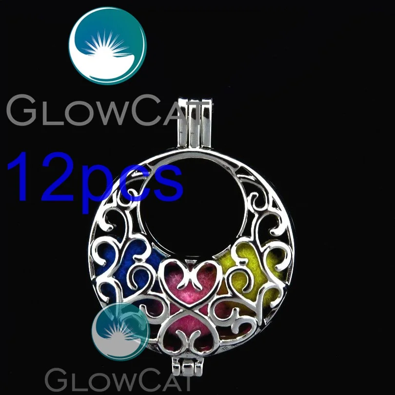 

12x R-K101 Round Flower Design Beads Cage Jewelry Making Essential Oil Diffuser Silver Oyster Pearl Cage Locket Pendant
