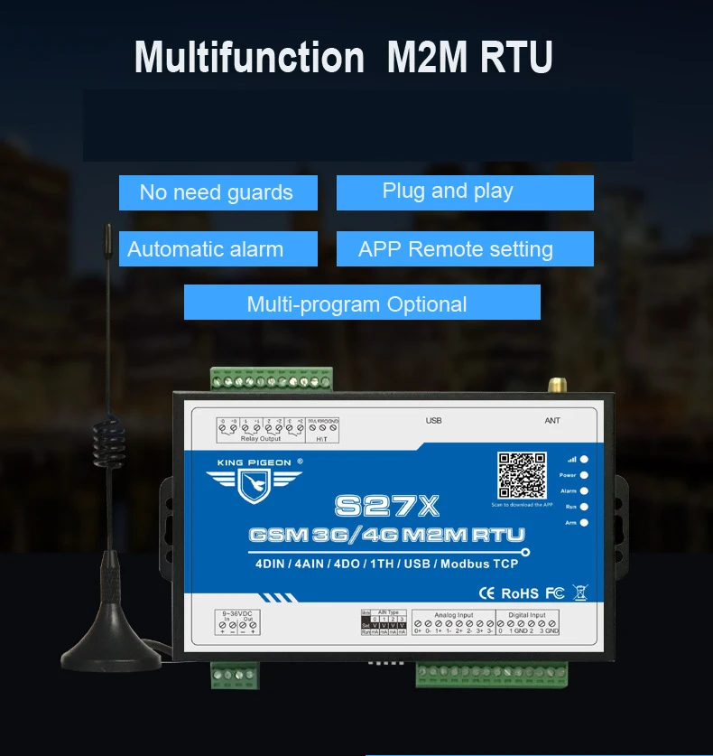 Беспроводной Шлюз Modbus 3g 4G LTE cellular RTU система мониторинга удаленный переключатель по SMS бесплатный вызов с PT100 8DI 6 AI S272