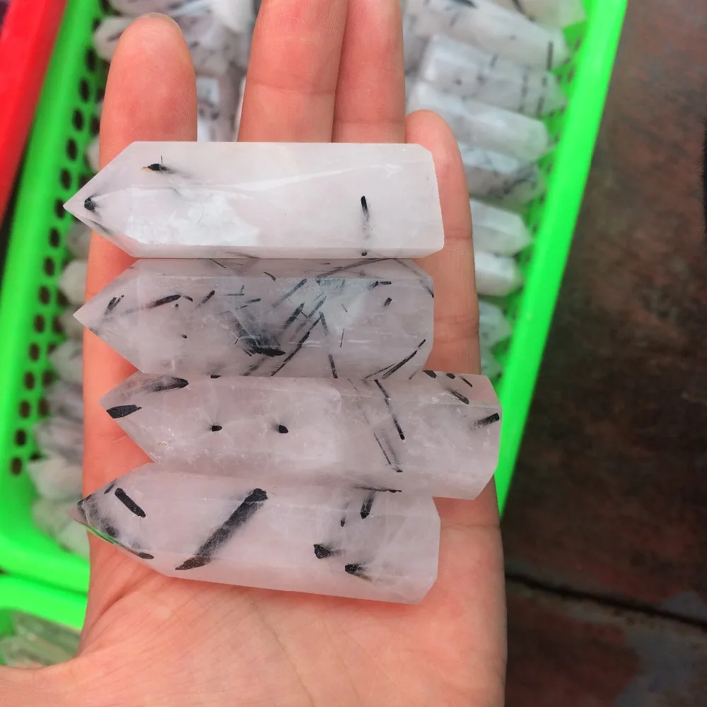 4pcs Natural black tourmaline crystal point wand tower single Obelisk Healing Crystal gemstone wholesale | Дом и сад