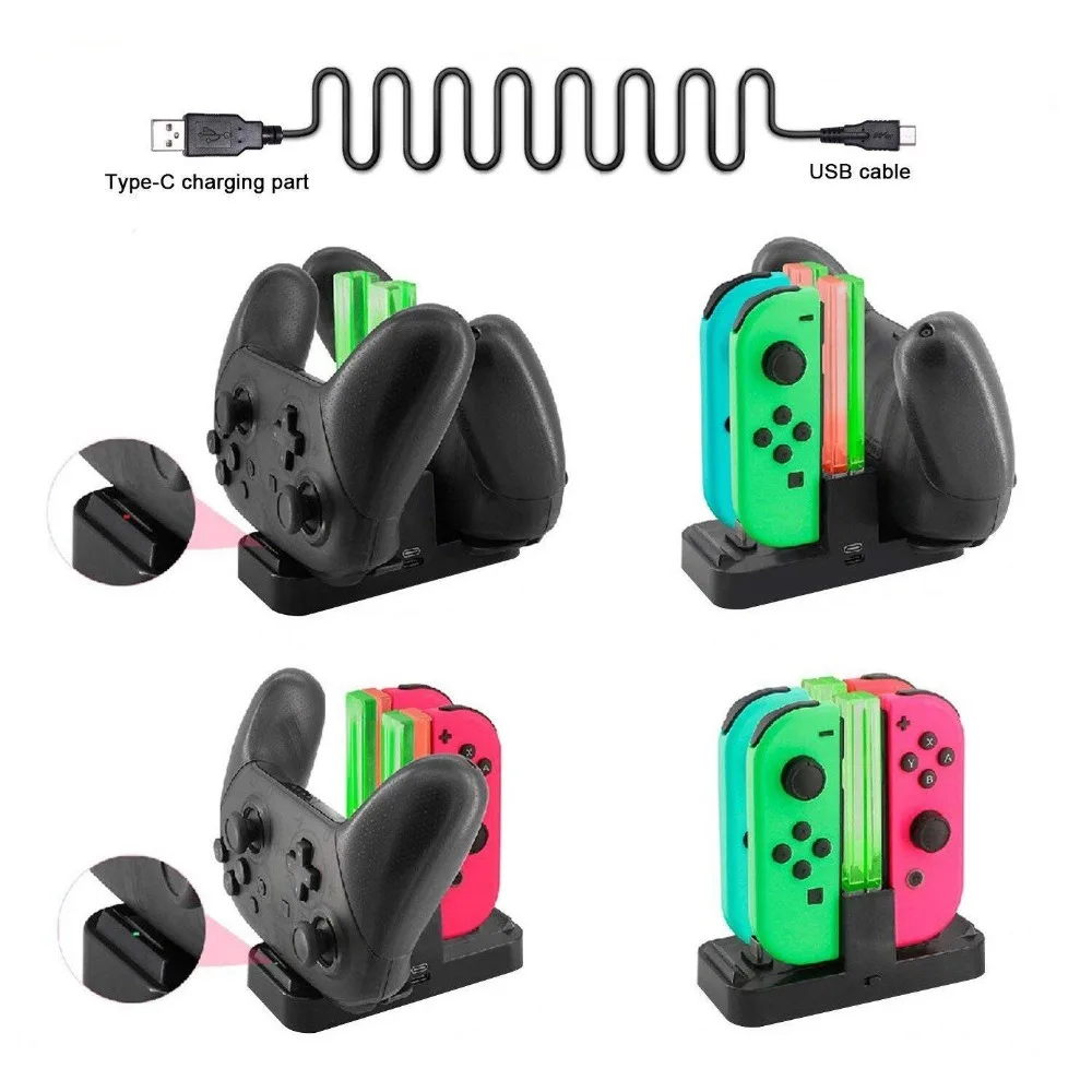 Yoteen для nintendo Switch 4 Joy Con зарядное устройство 6 в 1 usb зарядная док станция Подставка 2