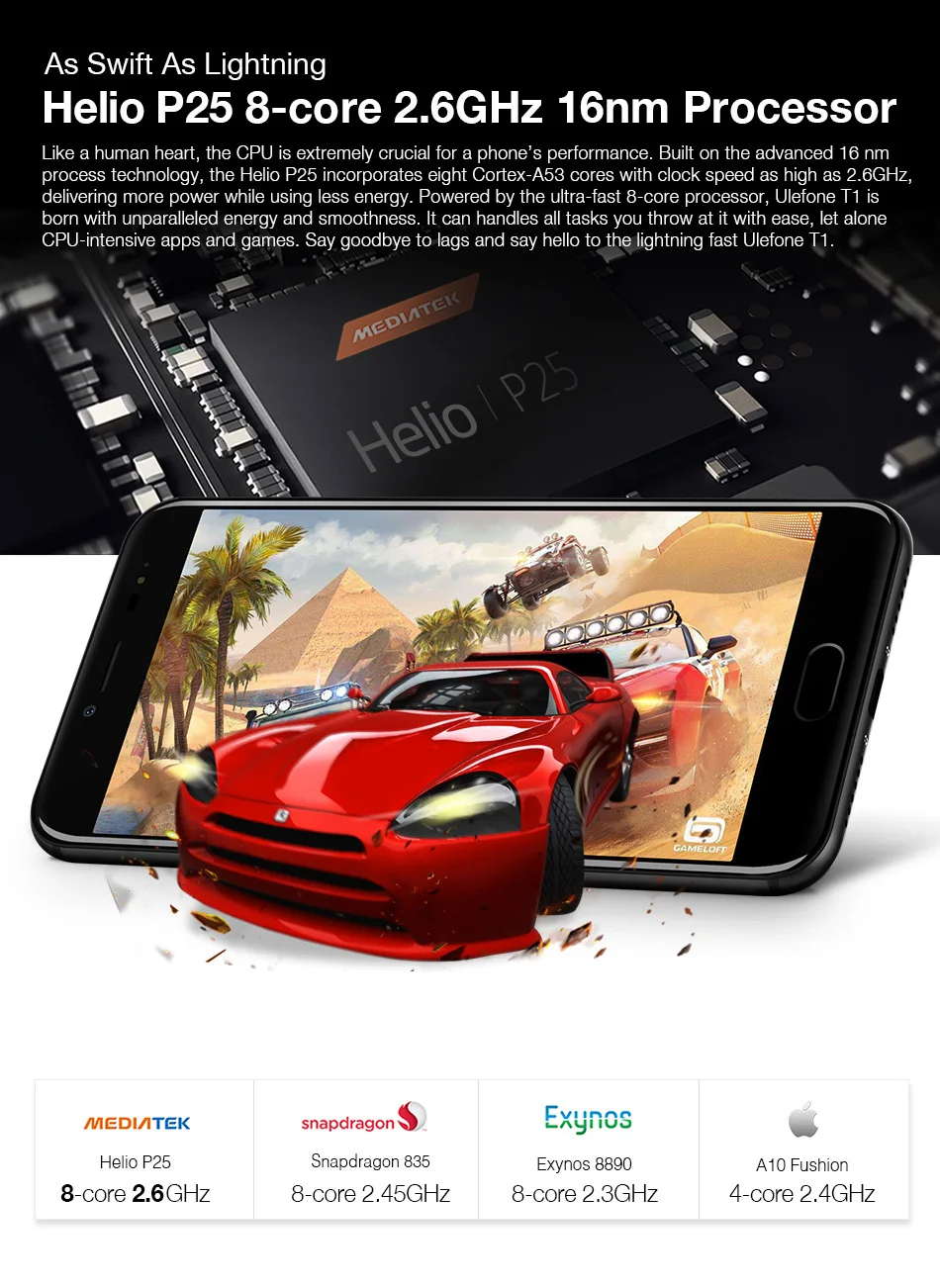 Смартфон Ulefone T1 с 5 дюймовым восьмиядерным процессором ОЗУ 6 ГБ ПЗУ 64 16 Мп + МП 3680