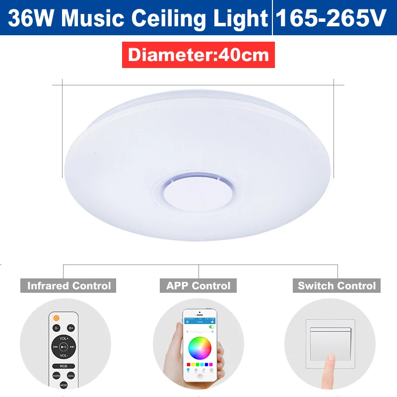 400 Music Color 36W Современный светодиодный потолочный светильник RGB с регулируемой яркостью 25 Вт 36 Вт 52 Вт приложение дистанционное управление Bluetooth Музыка Свет спальни лампы умный потолочный светильник - Цвет корпуса: 400 Music Color 36W
