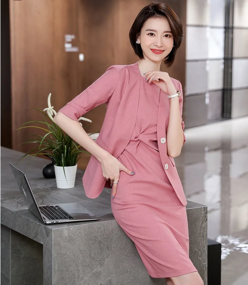 Формальные женские деловые костюмы с 2 шт комплект куртки и платья OL стили