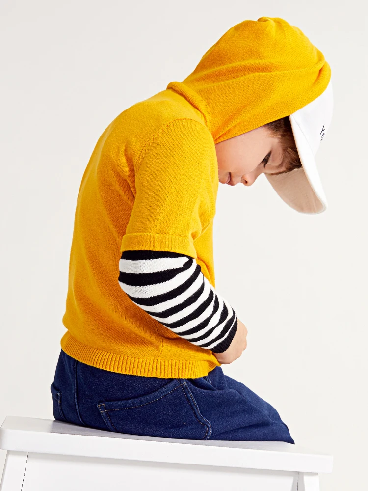 Детский свитер для мальчиков Balabala весенний с капюшоном и принтом имитация двух