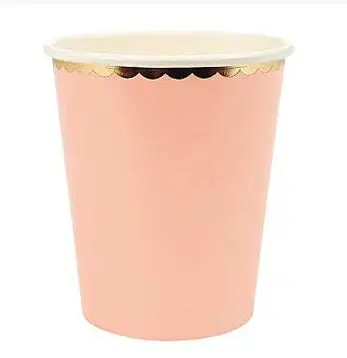 pink cups 8pcs С цветочным принтом, с каймой золотистого цвета одноразовая посуда розовый по производству бумажных тарелок пить самостоятельно стаканчик торт динозавр нож вилка вечерние поставки вечерние свадебные сувениры для свадьбы - Цвет: pink cups 8pcs