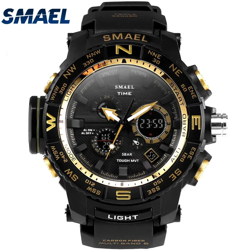 

50ATM Waterproof SMAEL Dropshipper Product For Young People Multi-functional Outdoor LED Watch Wristwatch Best Gifts Mode1531