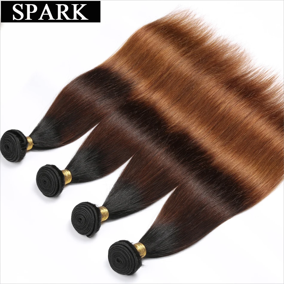Spark Ombre 3/4 пучки с закрытием перуанские прямые человеческие волосы пучки с кружевной застежкой Средняя/свободная часть парик из волос Реми