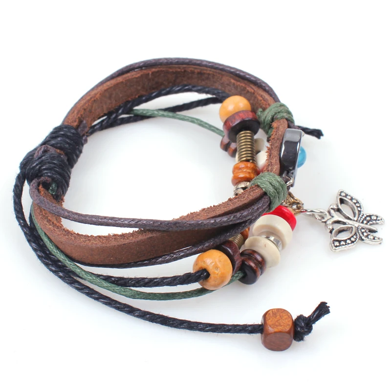 Браслет pulsera из натуральной кожи с подвеской-бабочкой ручной работы регулируемые