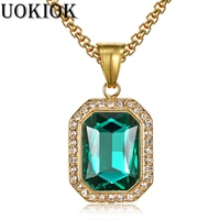 hip hop iced out square pendant necklace for menwomen gold color stainless steel chain rhinestones necklaces bling jewelry