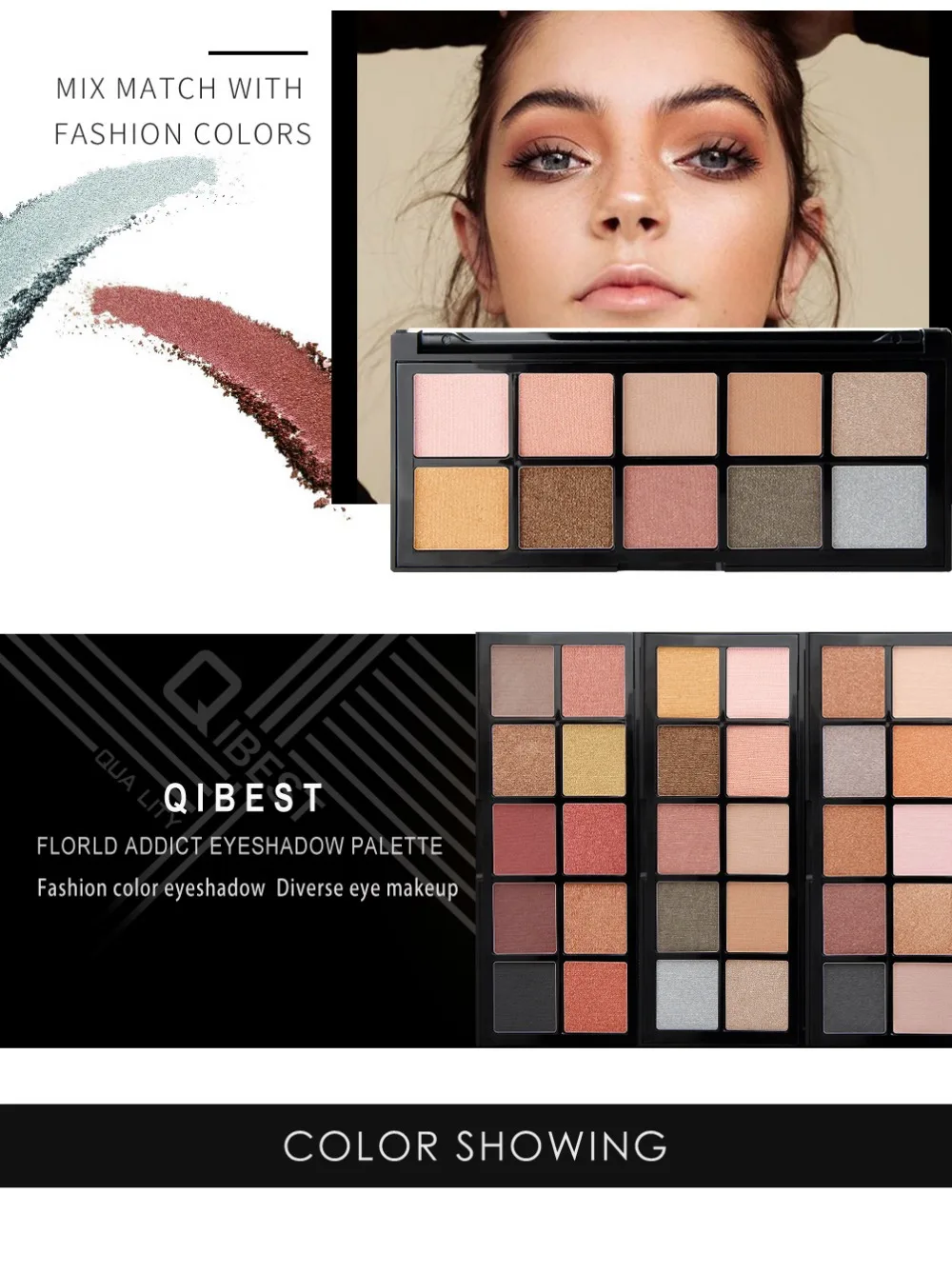 QIBEST, 10 цветов, палитра теней для век, матовая, мерцающая, телесного цвета, косметика для глаз, водостойкая, стойкая, макияж, Палетка, пудра, косметический набор