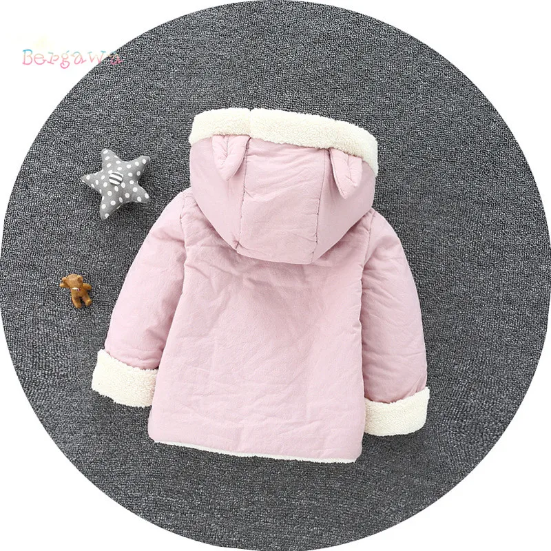 Теплые зимние вельветовые парки с капюшоном и ушками для новорожденных девочек
