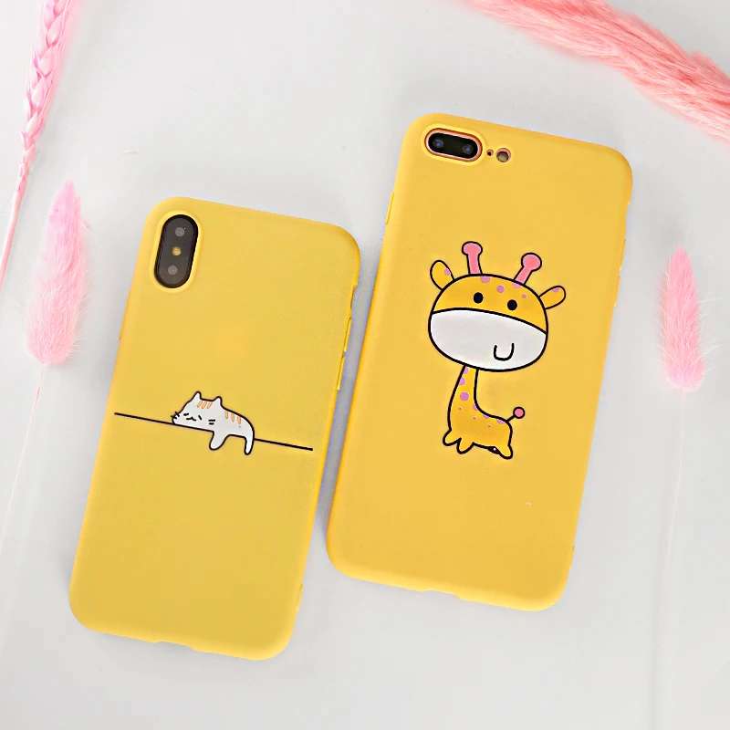 Милый желтый чехол с жирафом котенком для iPhone X XR XS Max 5 5S SE 6 6S 7 8 Plus iphone 11 Pro оболочка