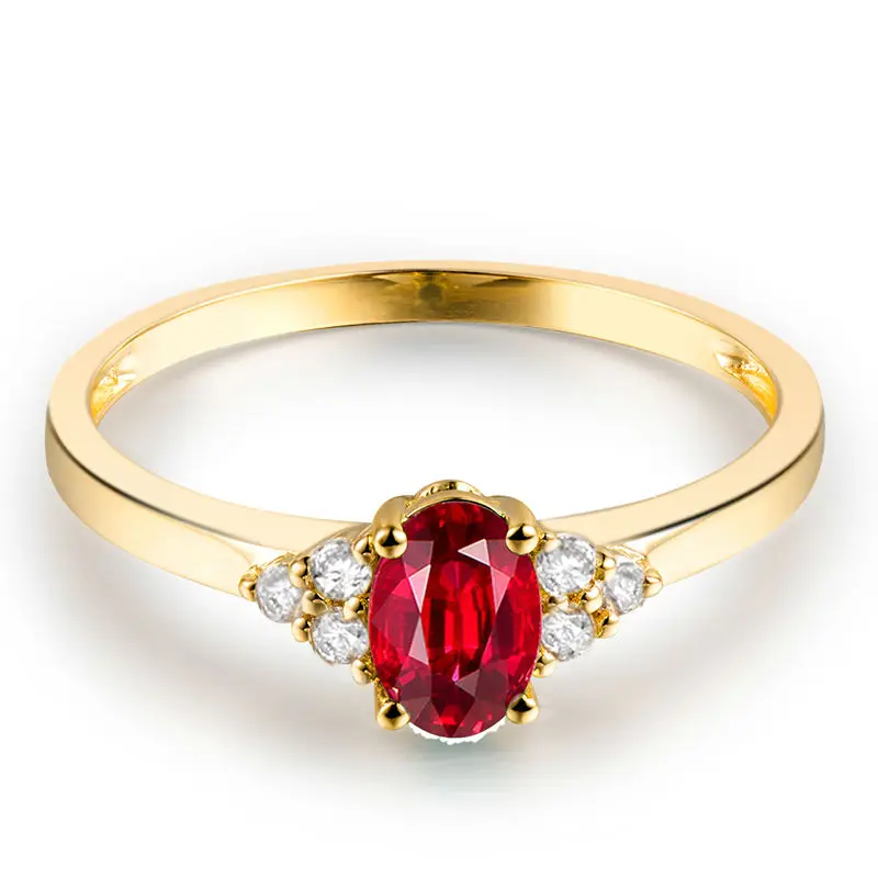 LOVERJEWELRY современная мода 4x6 мм овальные натуральные рубиновые кольца в 18Kt желтое