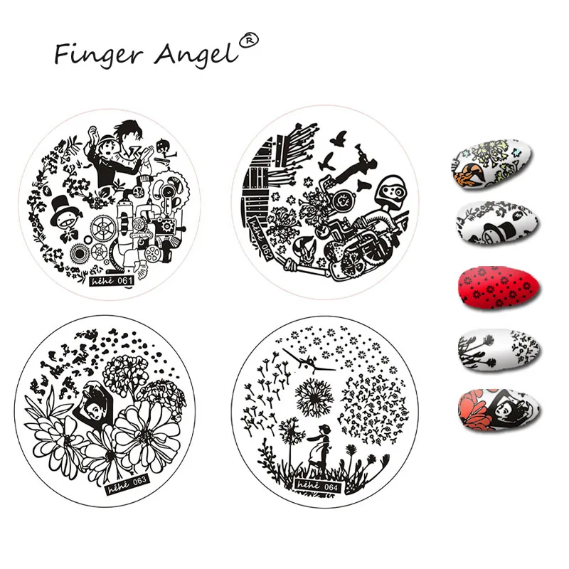 Finger Angel 1 шт. пластины для штамповки ногтей штамп изображения плацет круглый Японский мультфильм дизайн маникюр шаблон Рождественский стиль