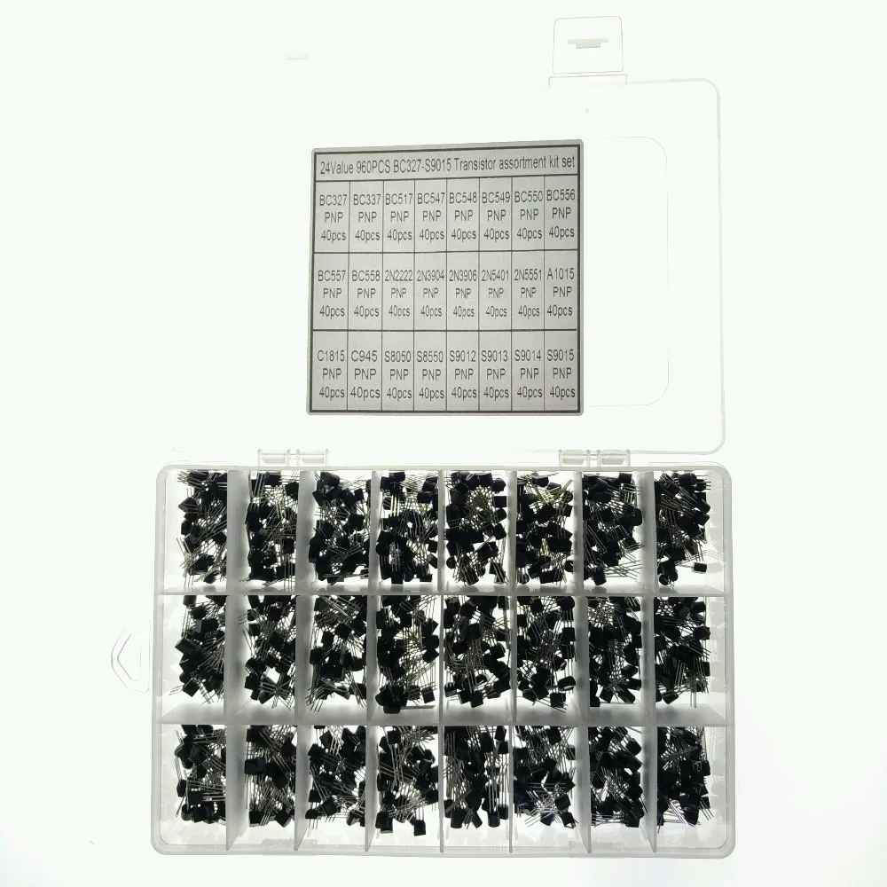 24 значения 960 шт. (BC327 ~ BC558 2N2222 S9015) BC337 BC517 BC547 BC548 BC549 BC550 BC556 BC557|set kit|set transistorsset 6 |
